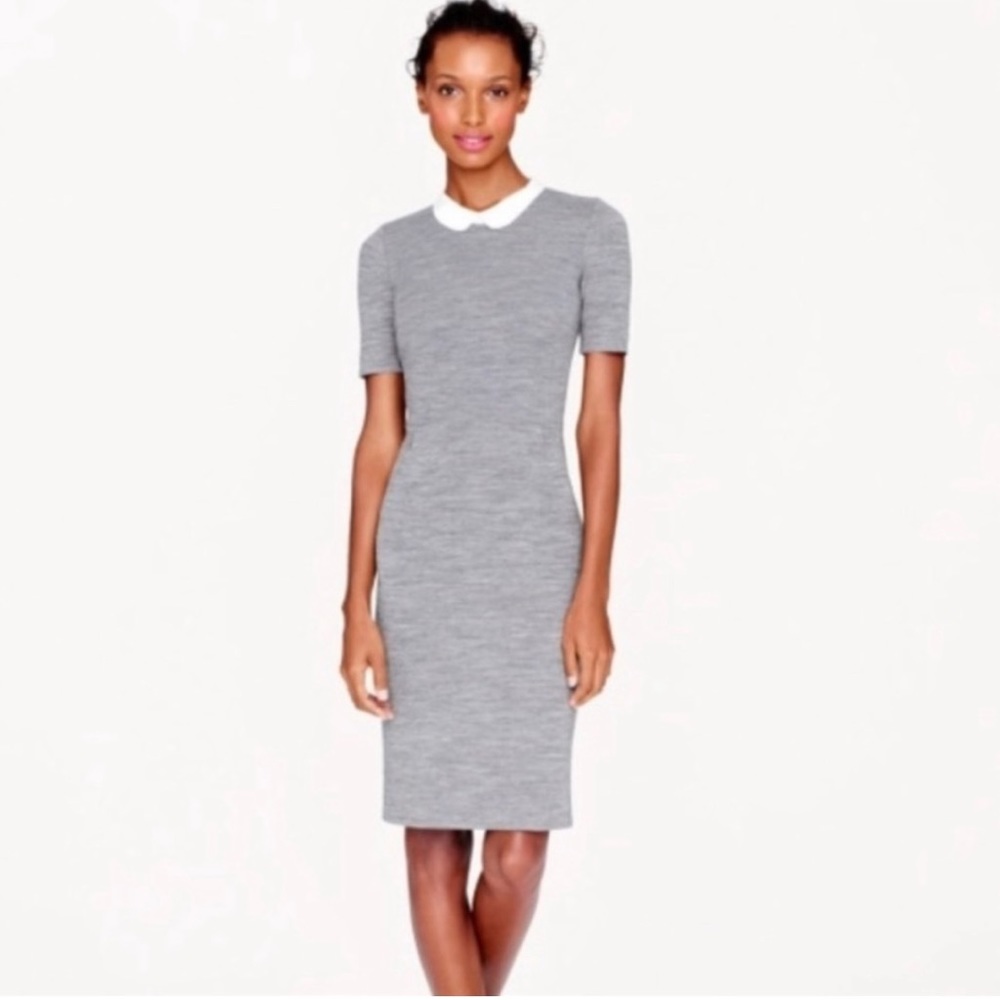 JCREW Gray Pencil Dress with White Peter Pan Collar